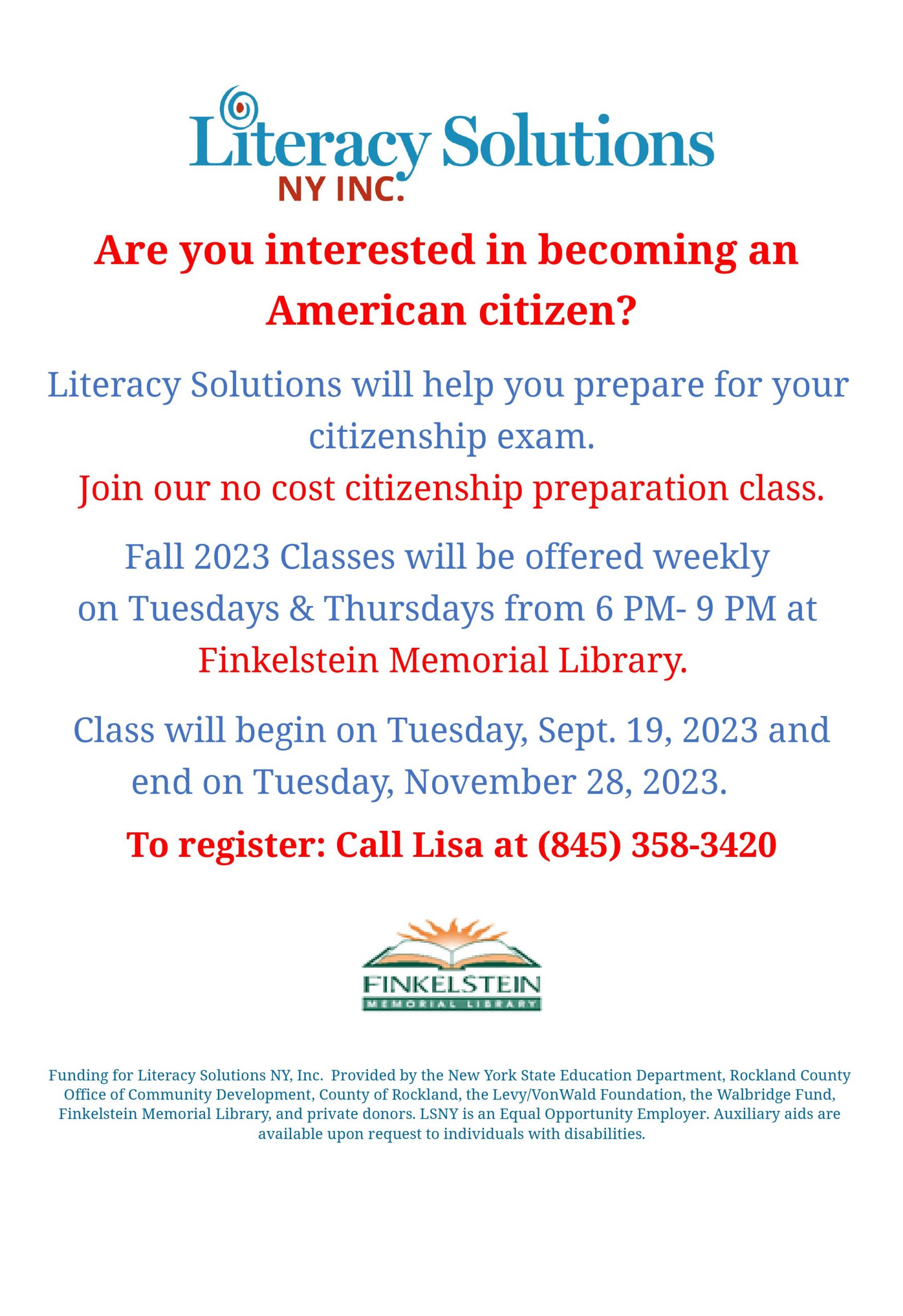 Fall 2023 Rockland English Classes! - Literacy Solutions NY Inc